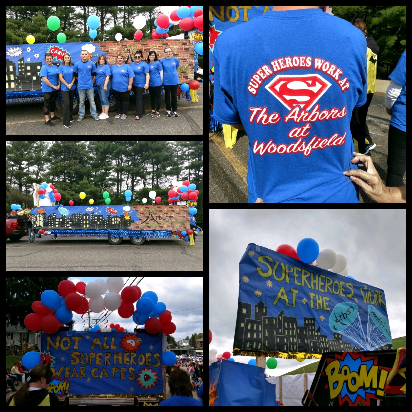 Big Pumpkin Parade collage. Theme was Superheroes work at Arbors at Woodsfield